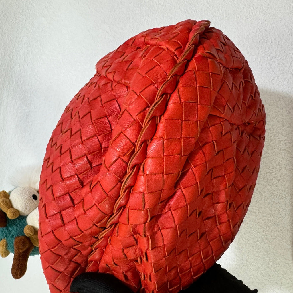 Bottega Veneta Belly Hobo Intrecciato Lambskin Leather Red Medium 40cm