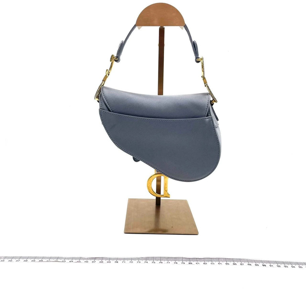 Dior Saddle Mini Silk Blue Grey with Crystal Embedded Buckles