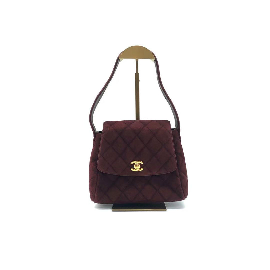 Chanel Kelly Mini Vintage Burgundy Suede Leather Top Handle Bag
