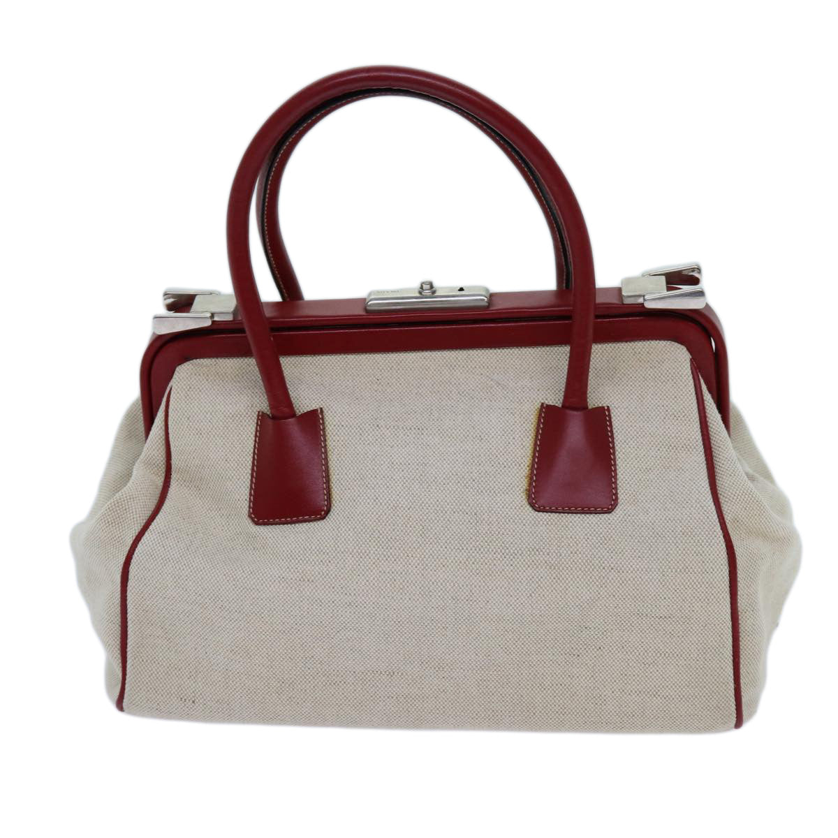 PRADA Hand Bag Canvas Beige 71304