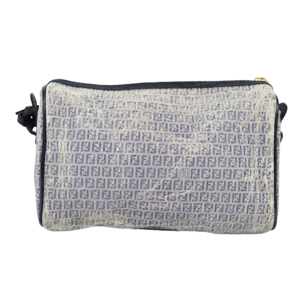 FENDI Zucchino Canvas Shoulder Bag Coated Canvas White Navy 71558