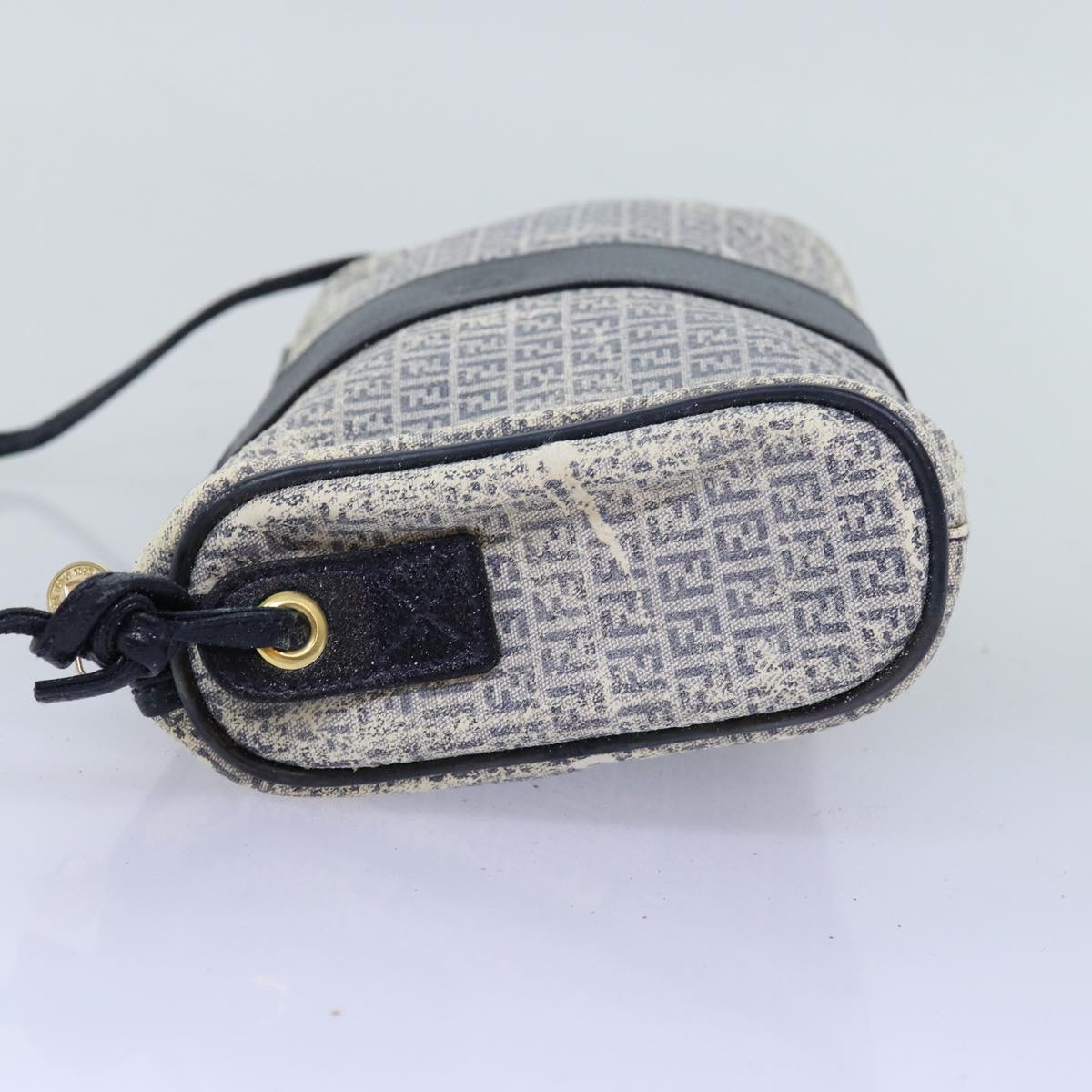 FENDI Zucchino Canvas Shoulder Bag Coated Canvas White Navy 71558