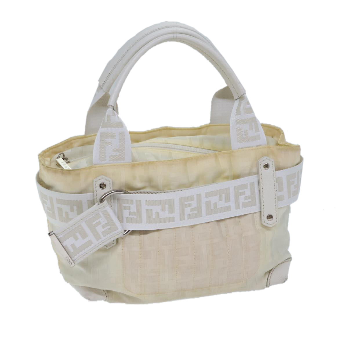 FENDI Zucca Canvas Hand Bag Nylon White 72631