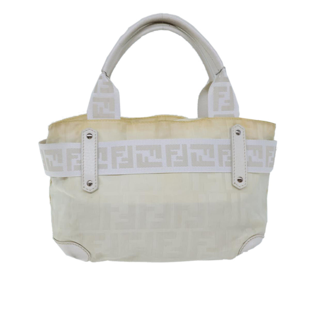 FENDI Zucca Canvas Hand Bag Nylon White 72631