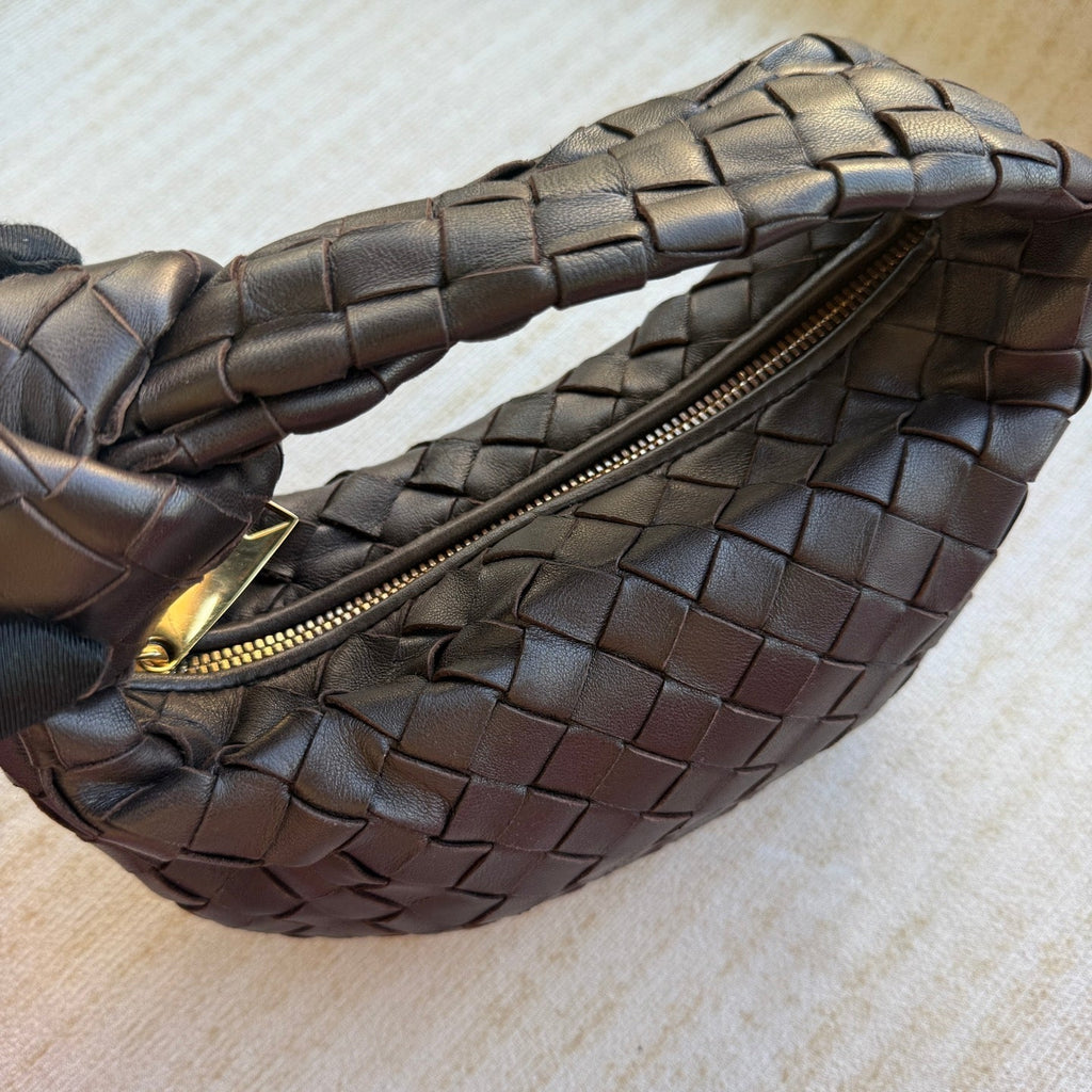 Bottega Veneta Jodie Mini Fondant Dark Chocolate Brown Lambskin Leather Clutch Bag