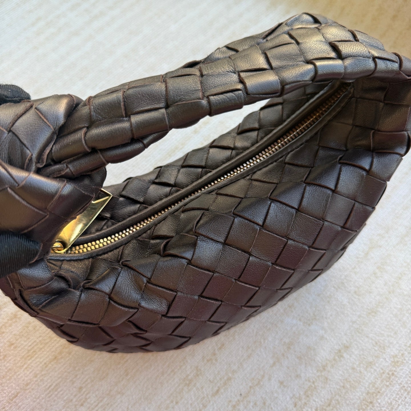 Bottega Veneta Jodie Mini Fondant Dark Chocolate Brown Lambskin Leather Clutch Bag