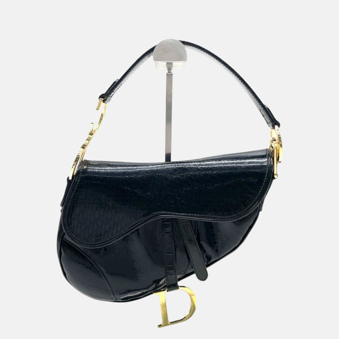 Dior Saddle Small Vintage Shoulder Bag Black Patent Leather
