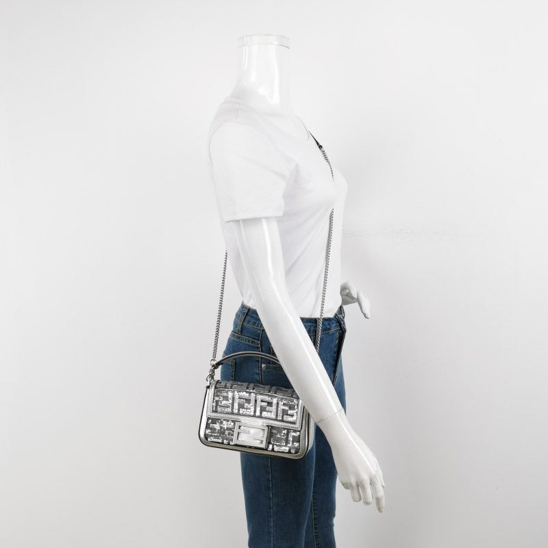 Fendi Baguette Mini Fendi x Nicki Minaj Silver PVC and Leather with Glitter Sequins Crossbody Bag