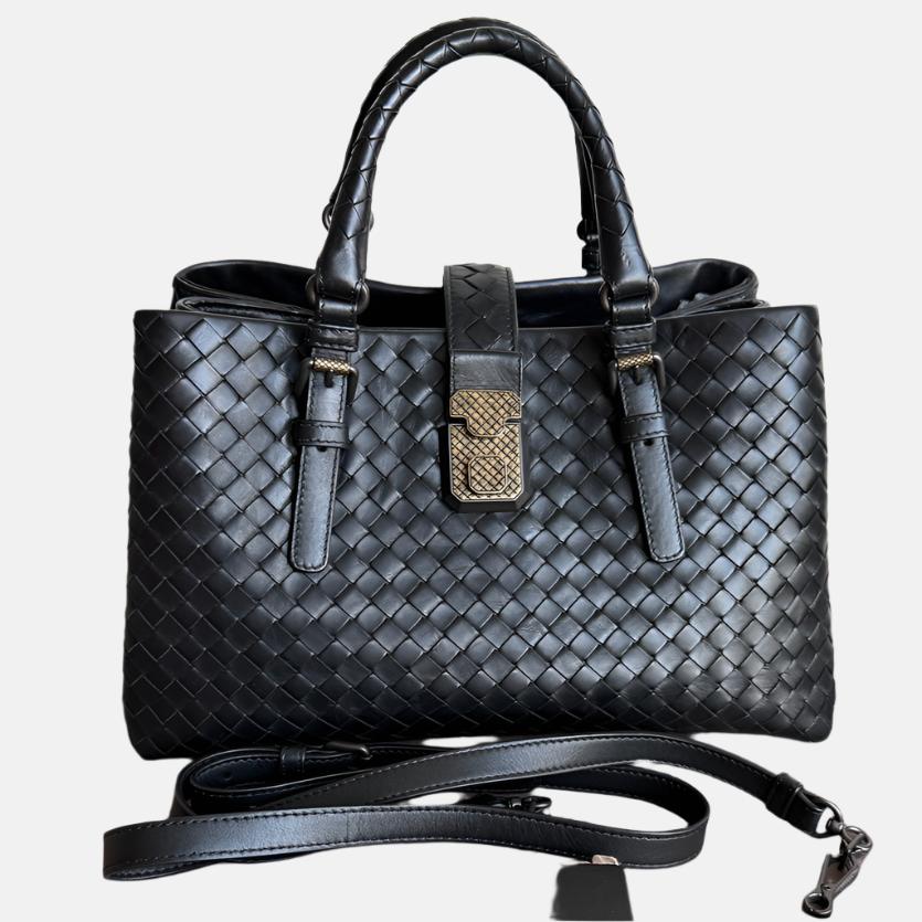 Bottega Veneta Roma Handbag Intrecciato Nappa Leather Black Small 30cm