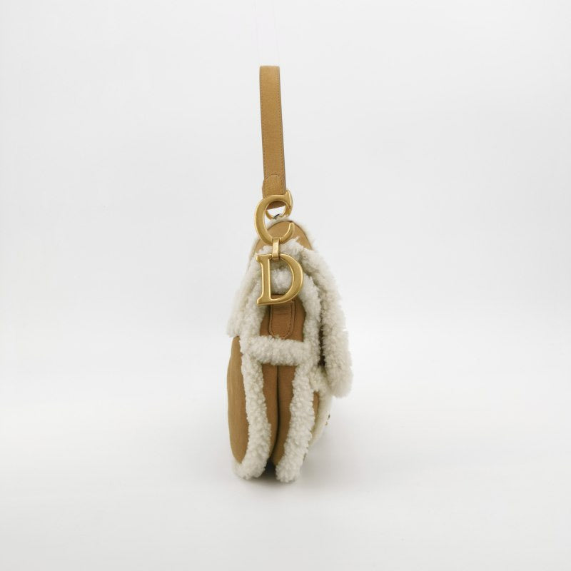 Dior Saddle 2020 Shoulder Bag Shearling Brown and While