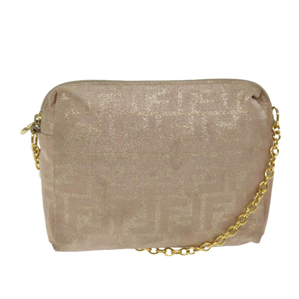 FENDI Chain Zucca Canvas Shoulder Bag Beige 74583