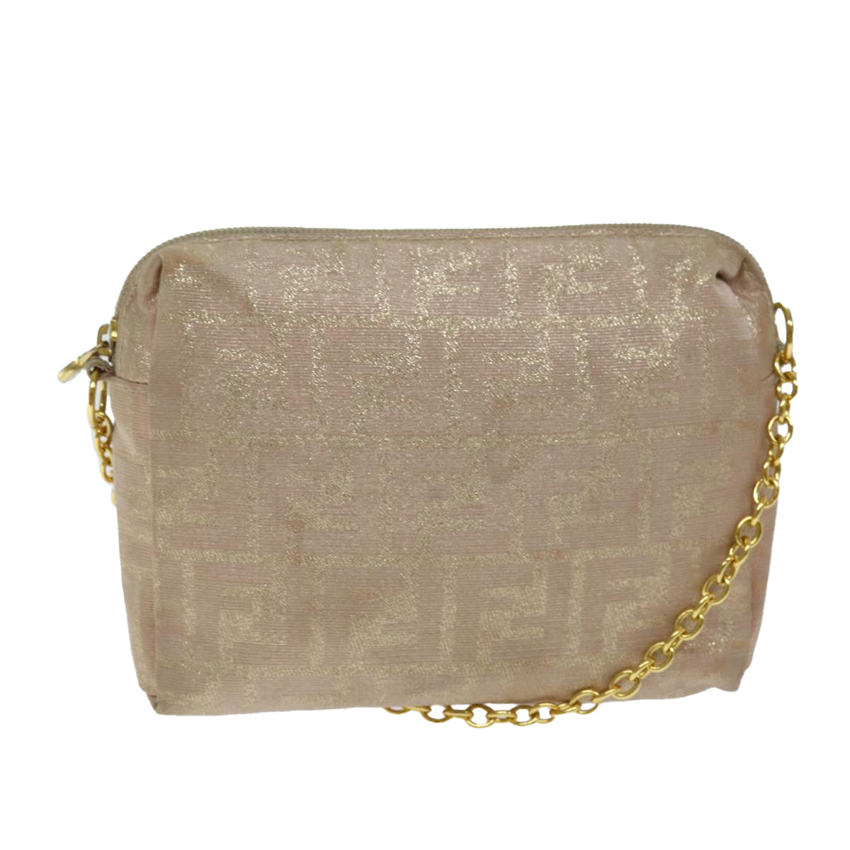 FENDI Chain Zucca Canvas Shoulder Bag Beige 74583