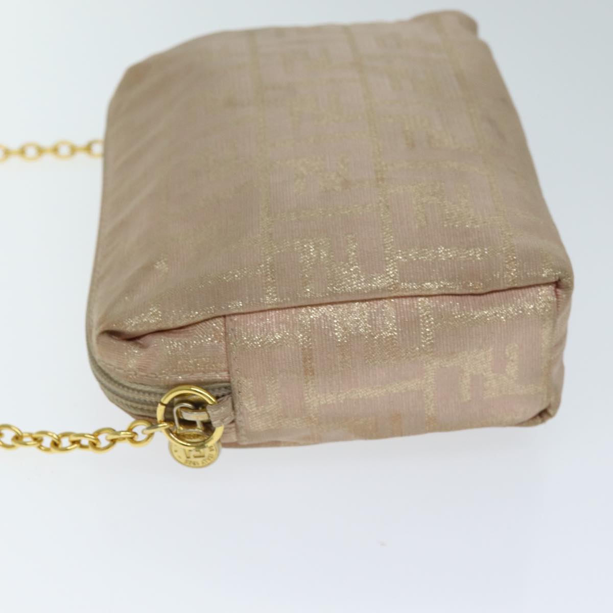 FENDI Chain Zucca Canvas Shoulder Bag Beige 74583