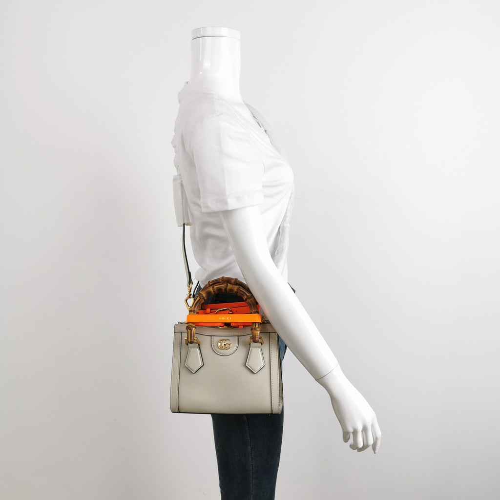 Gucci Diana Mini Cream White Leather Bag Bamboo Handle with Strap