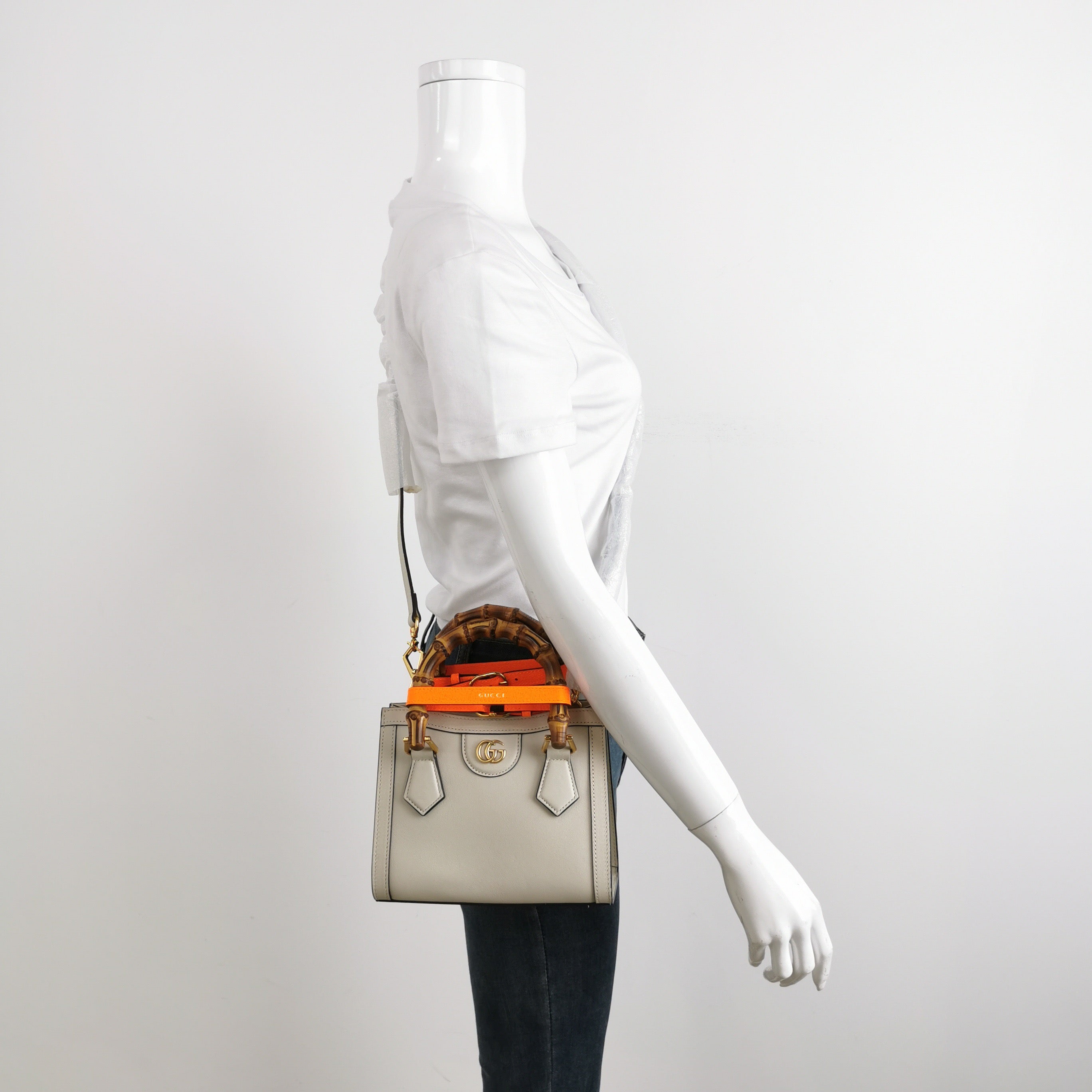 Gucci Diana Mini Cream White Leather Bag Bamboo Handle with Strap