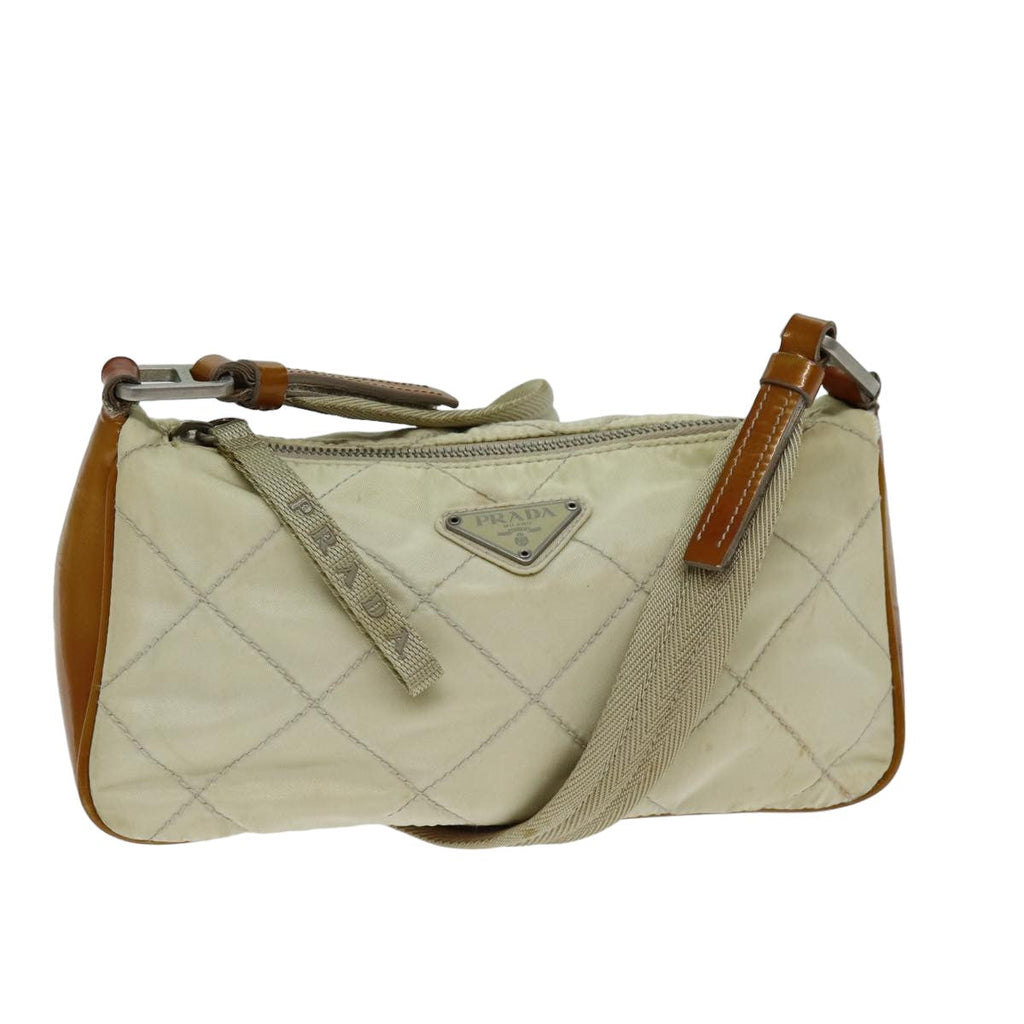 PRADA Shoulder Bag Nylon Enamel Beige Brown 75216