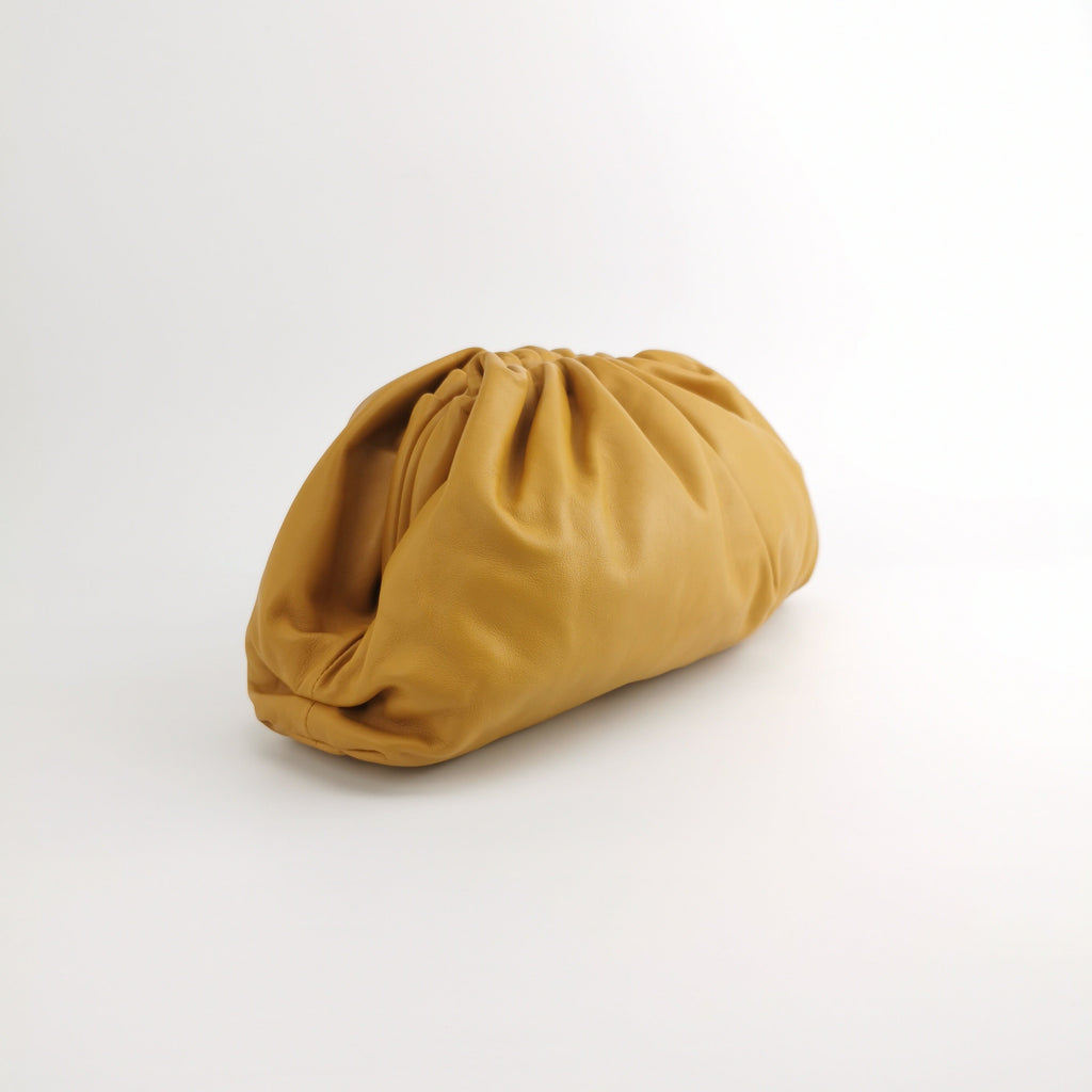 Bottega Veneta Pouch Calfskin Leather Mustard Yellow Large