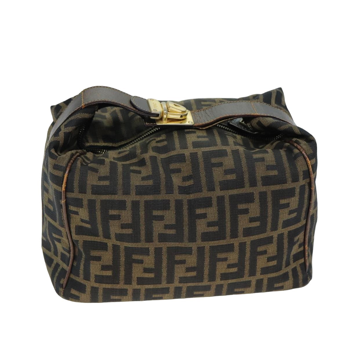 FENDI Zucca Canvas Vanity Pouch Brown Black 77628