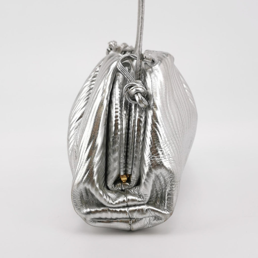 Bottega Veneta Pouch Mini Silver Leather Tree Trunk Pattern Crossbody Bag