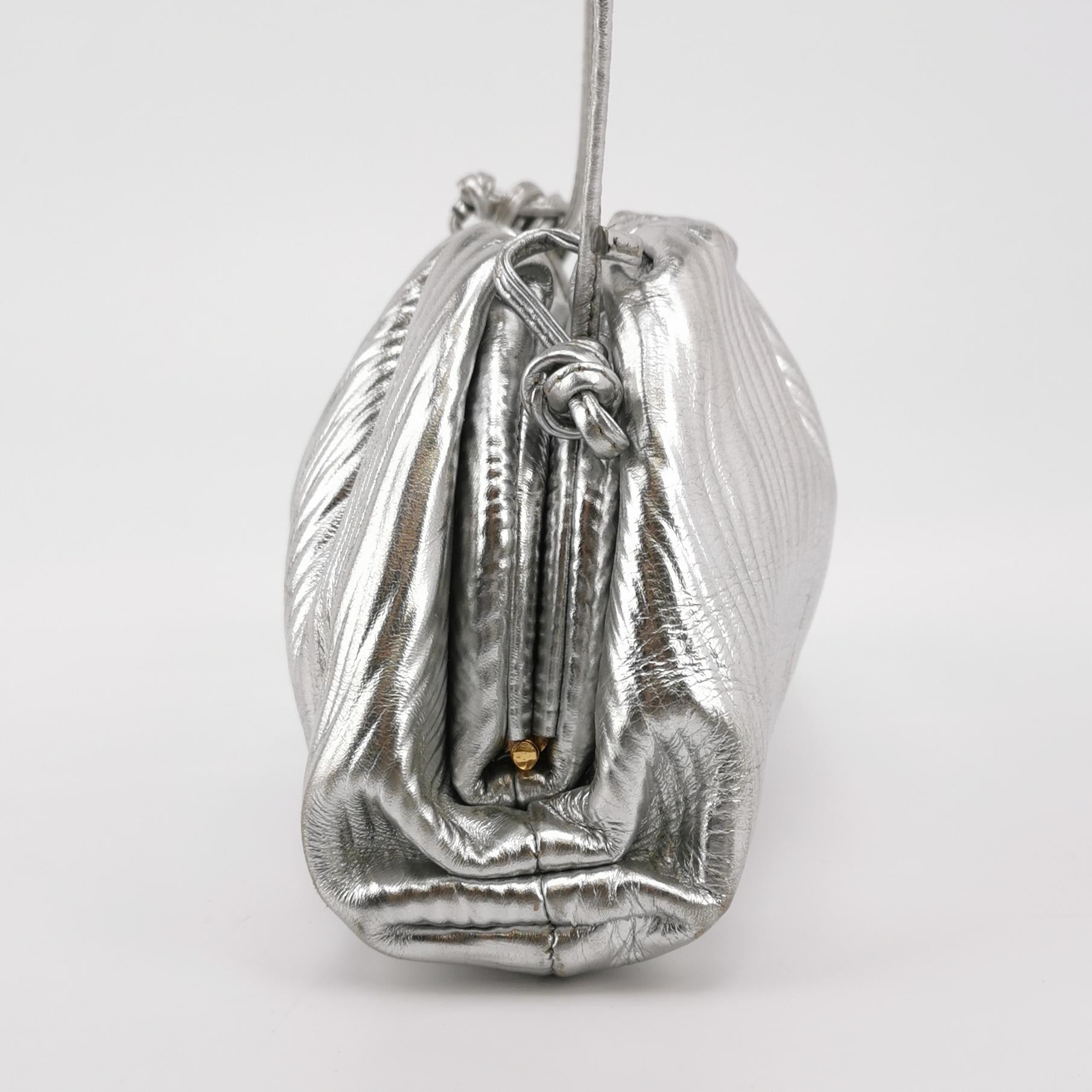 Bottega Veneta Pouch Mini Silver Leather Tree Trunk Pattern Crossbody Bag