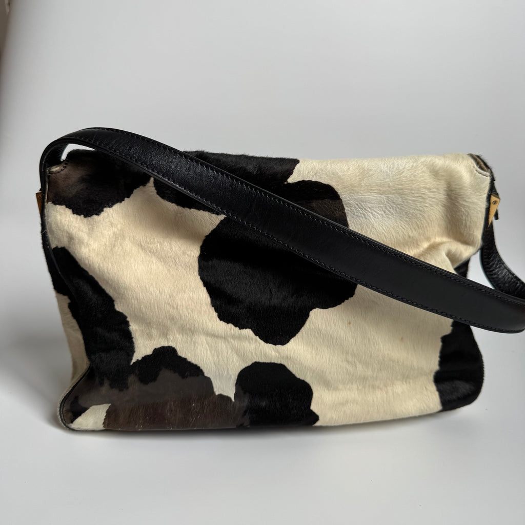 Fendi Mamma Baguette Large Pony hair in Cow Print Black and White