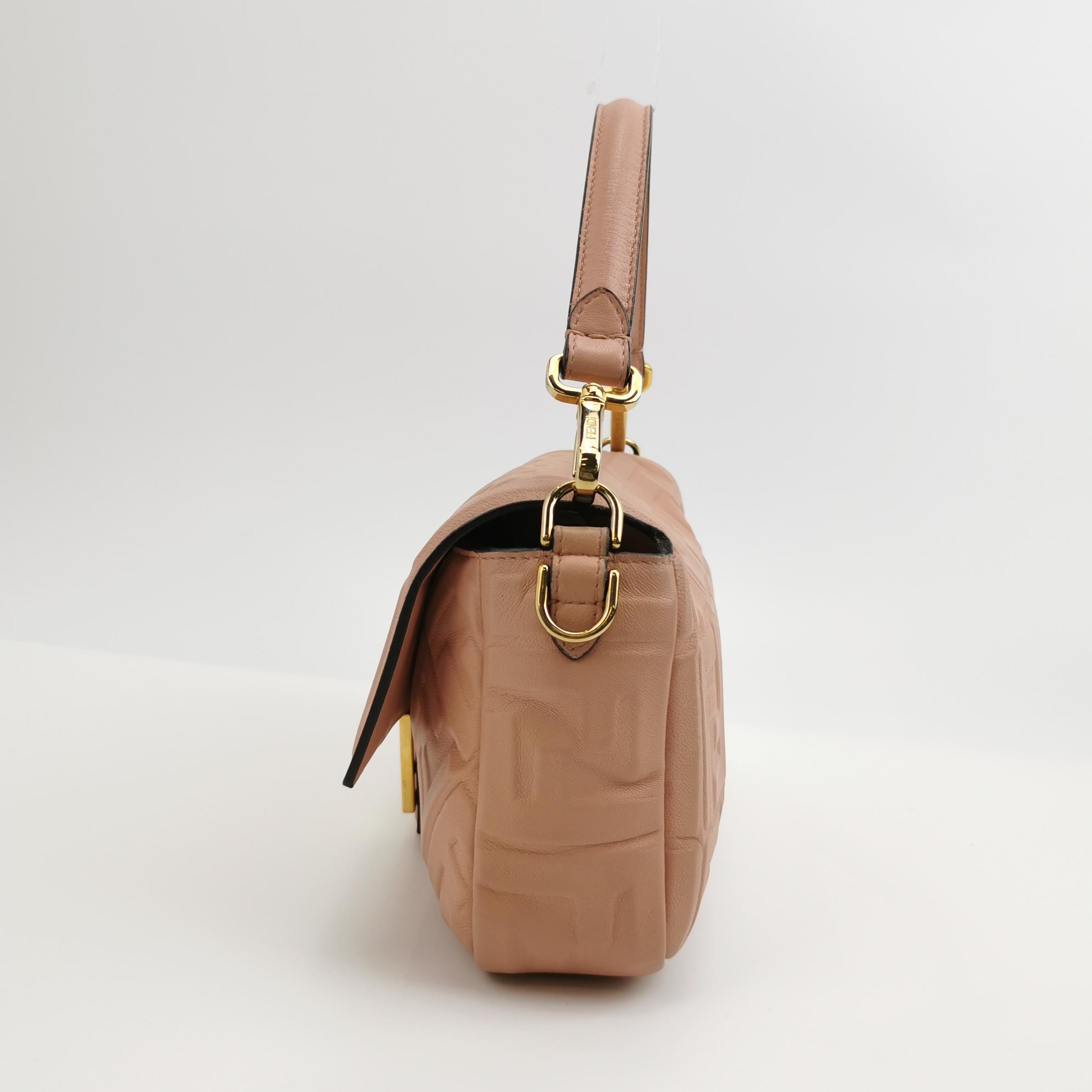 Fendi Baguette Light Pink Medium Lambskin Leather Crossbody Bag Gold Hardware