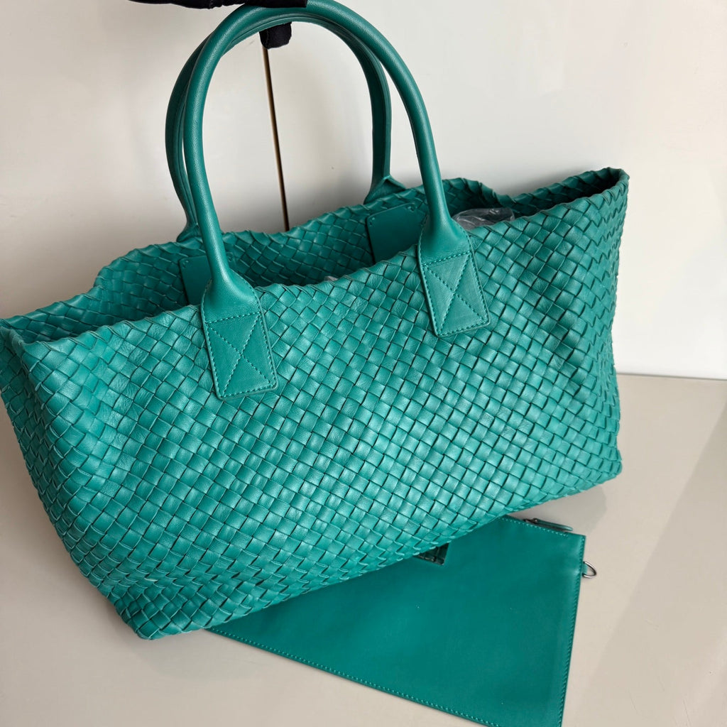 Bottega Veneta Cabat Large Intreccio Leather Tote Bag Green with Pouch 40cm