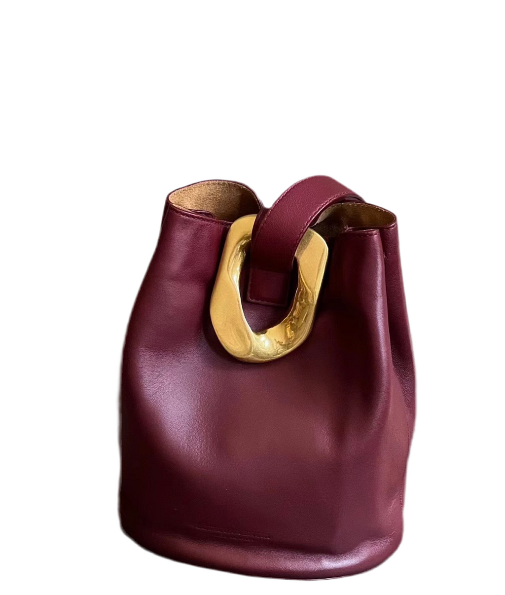 Bottega Veneta Drop Burgundy calfskin leather Gold Hardware Wristlet Clutch