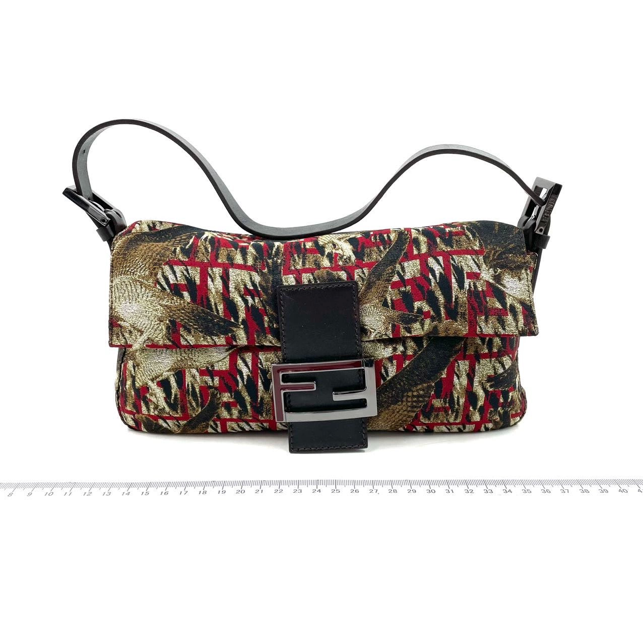 FENDI Baguette Vintage Bird Printed Multicolor Canvas Shoulder Bag