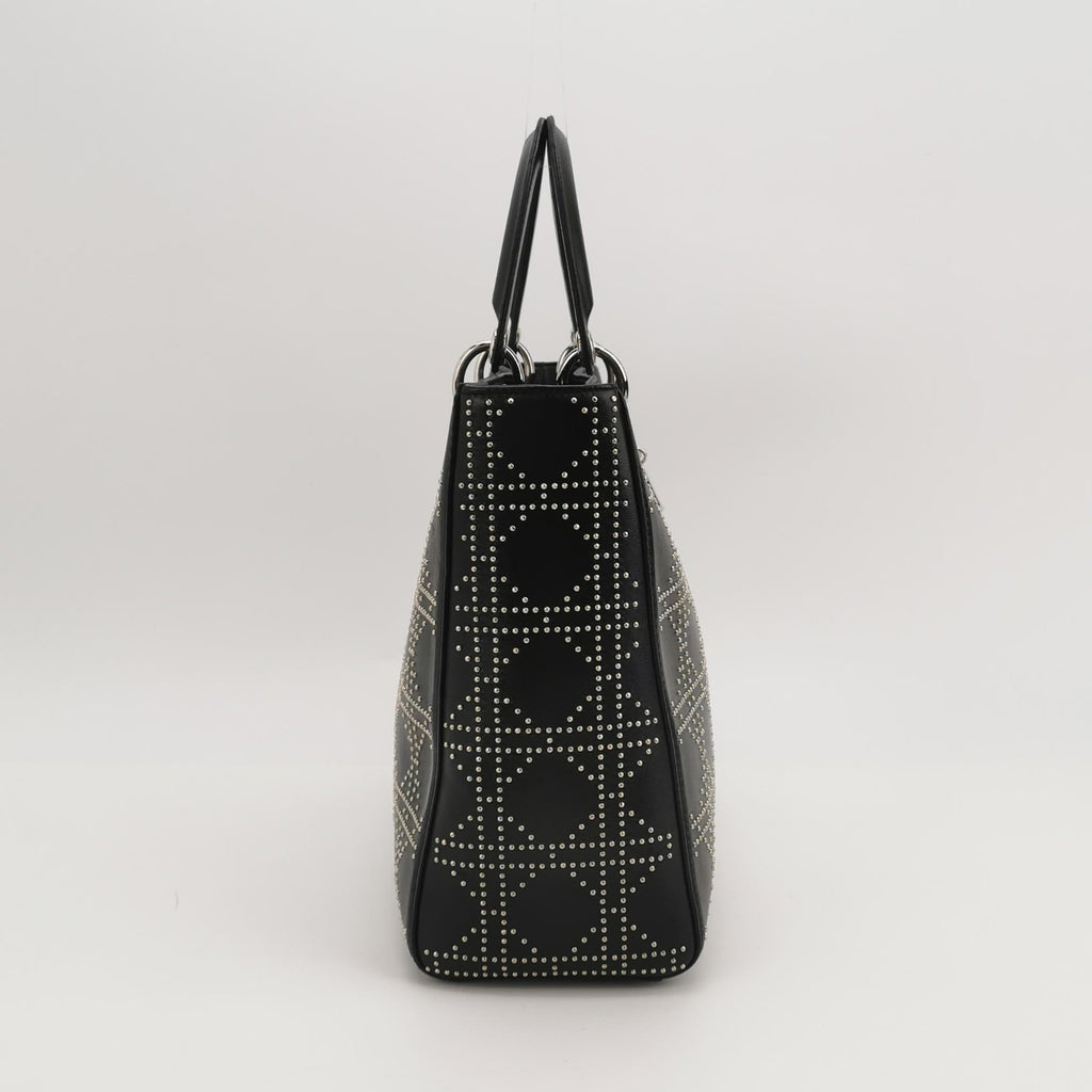 Lady Dior Large Black Lambskin Diamond Silver Studs Silver Hardware