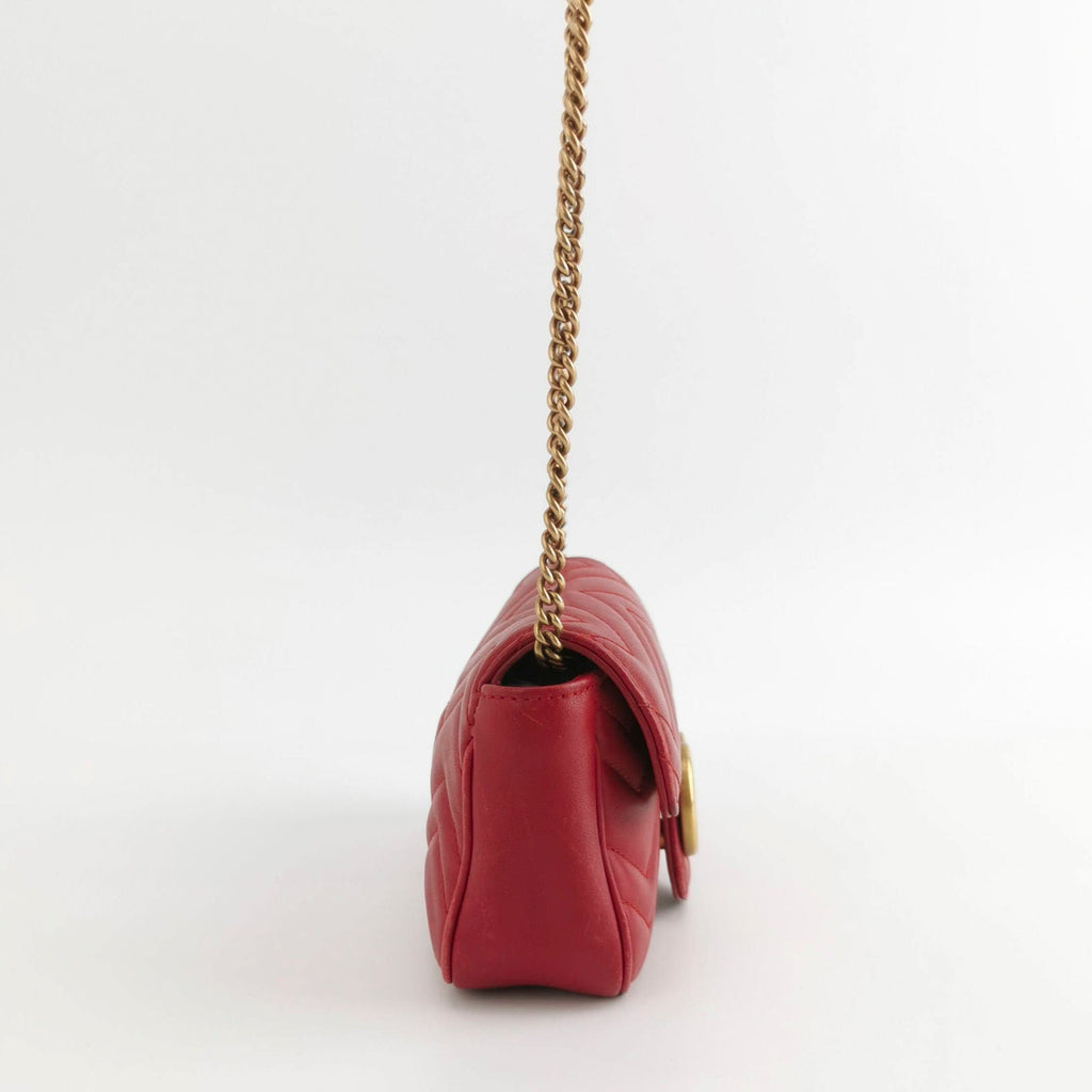 Gucci Marmont Super Mini Flap Leather Bag Red Leather