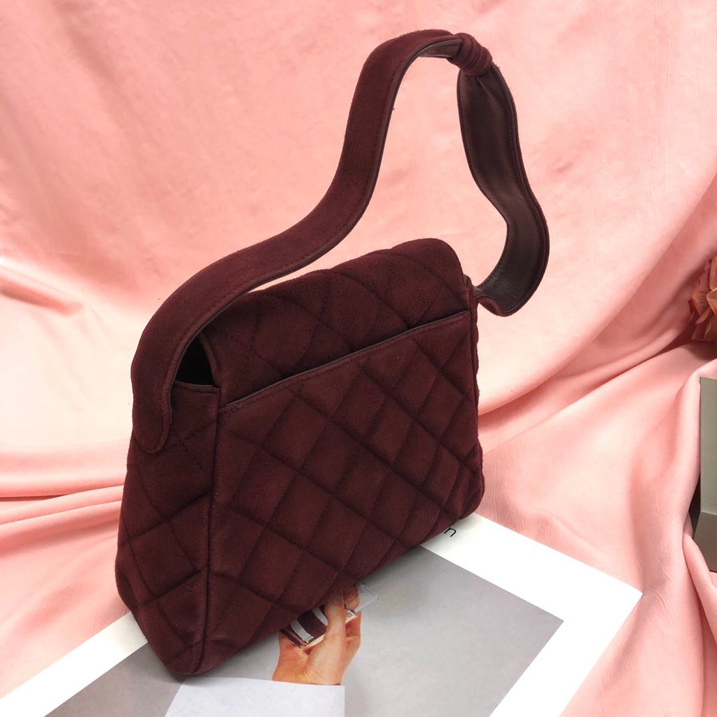 Chanel Kelly Mini Vintage Burgundy Suede Leather Top Handle Bag