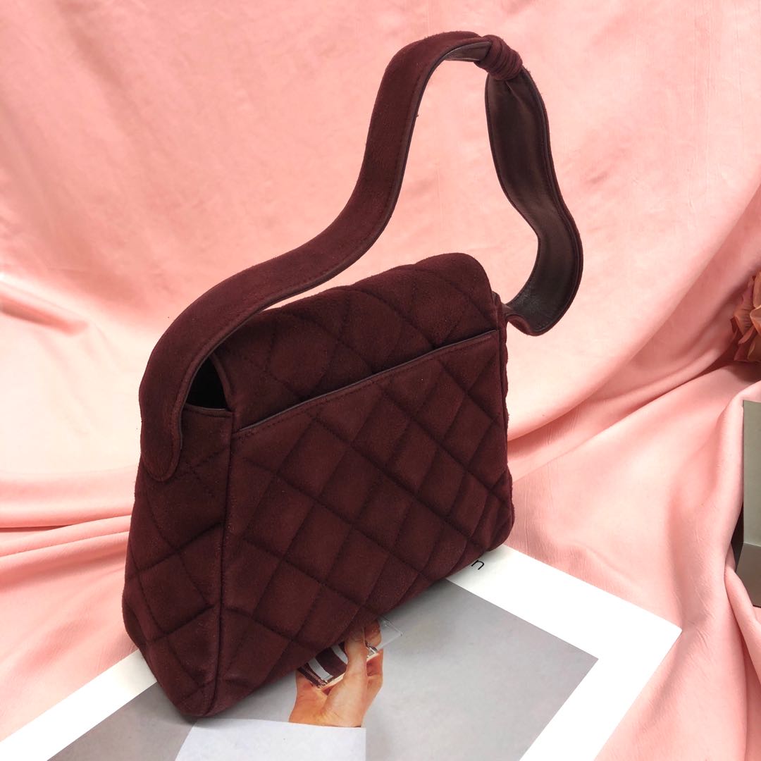 Chanel Kelly Mini Vintage Burgundy Suede Leather Top Handle Bag