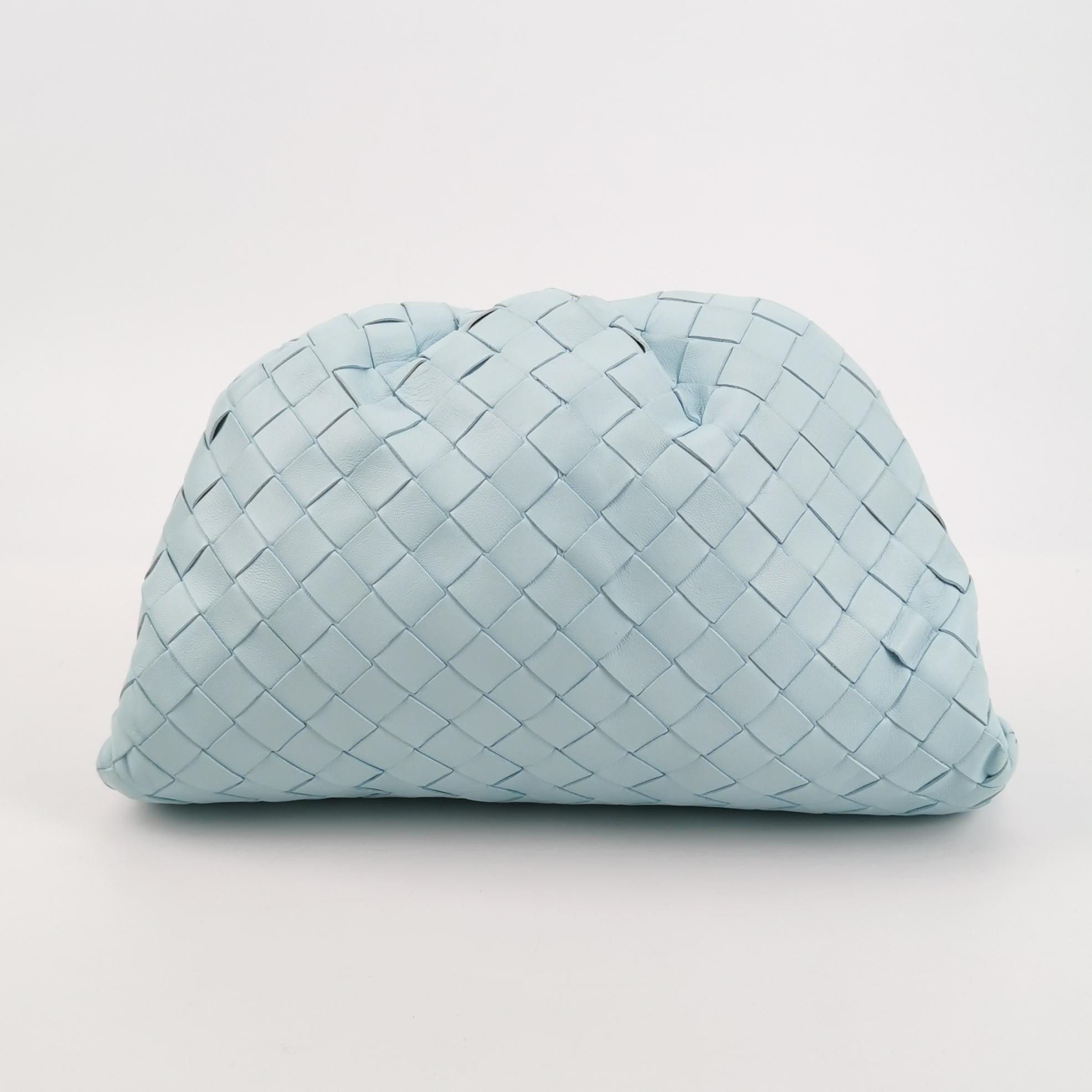 Bottega Veneta Pouch Large Intrecciato Light Blue Calfskin Leather