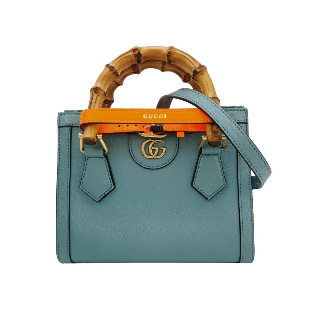 Gucci Diana Mini Blue Leather Bag Bamboo Handle with Strap