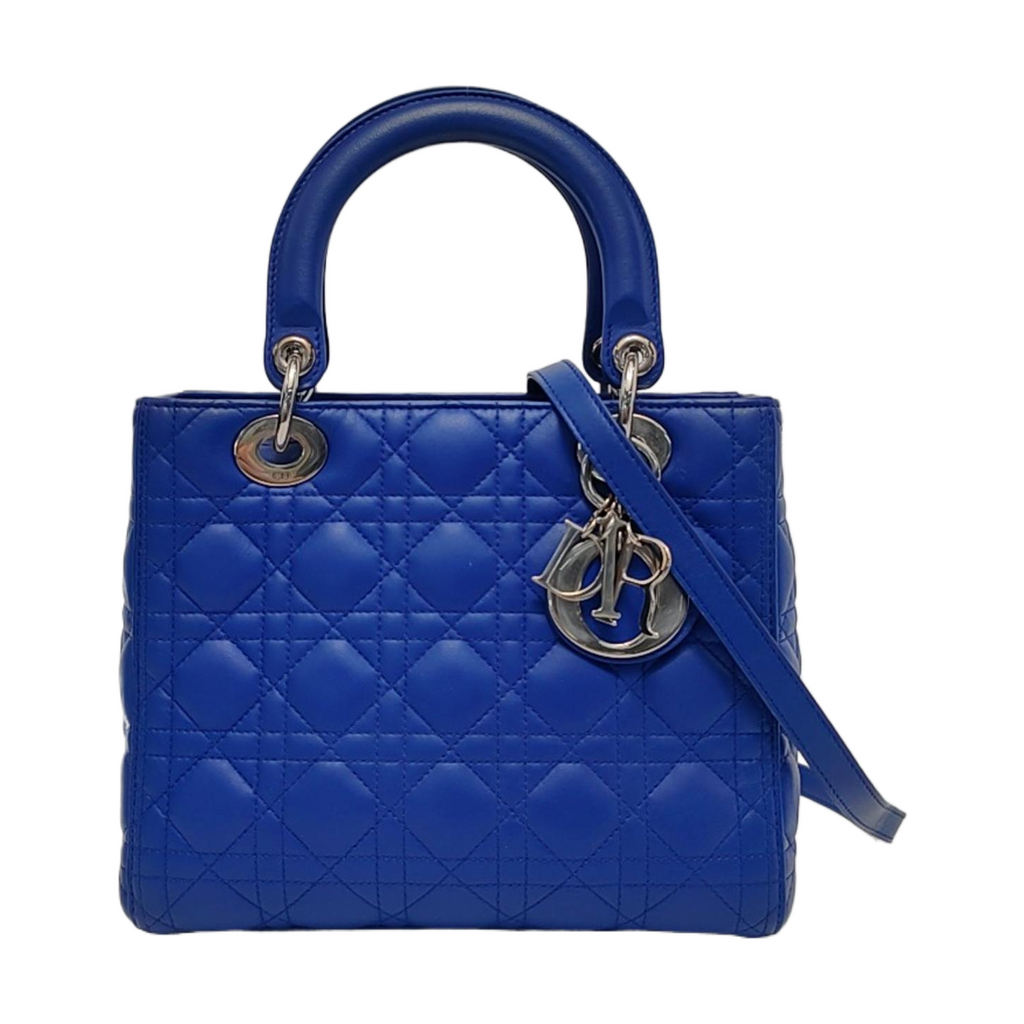 Lady Dior Medium Royal Blue Lambskin Leather Silver Hardware