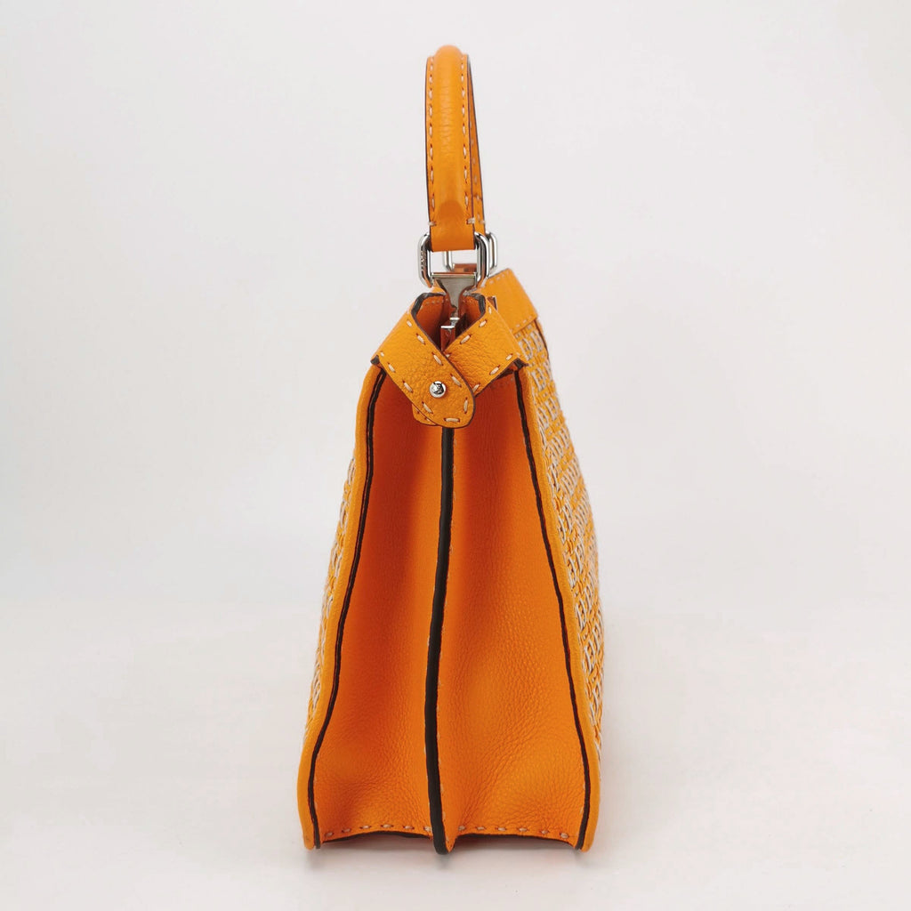 Fendi Peekaboo ISeeU Sellier Orange / White Interlace Leather Medium Top Handle Bag