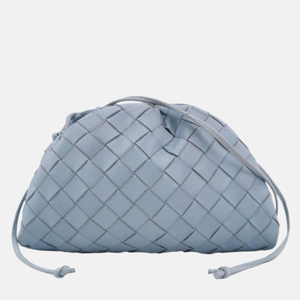 Bottega Veneta Pouch Mini Intrecciato Blue Lambskin Leather Crossbody Bag
