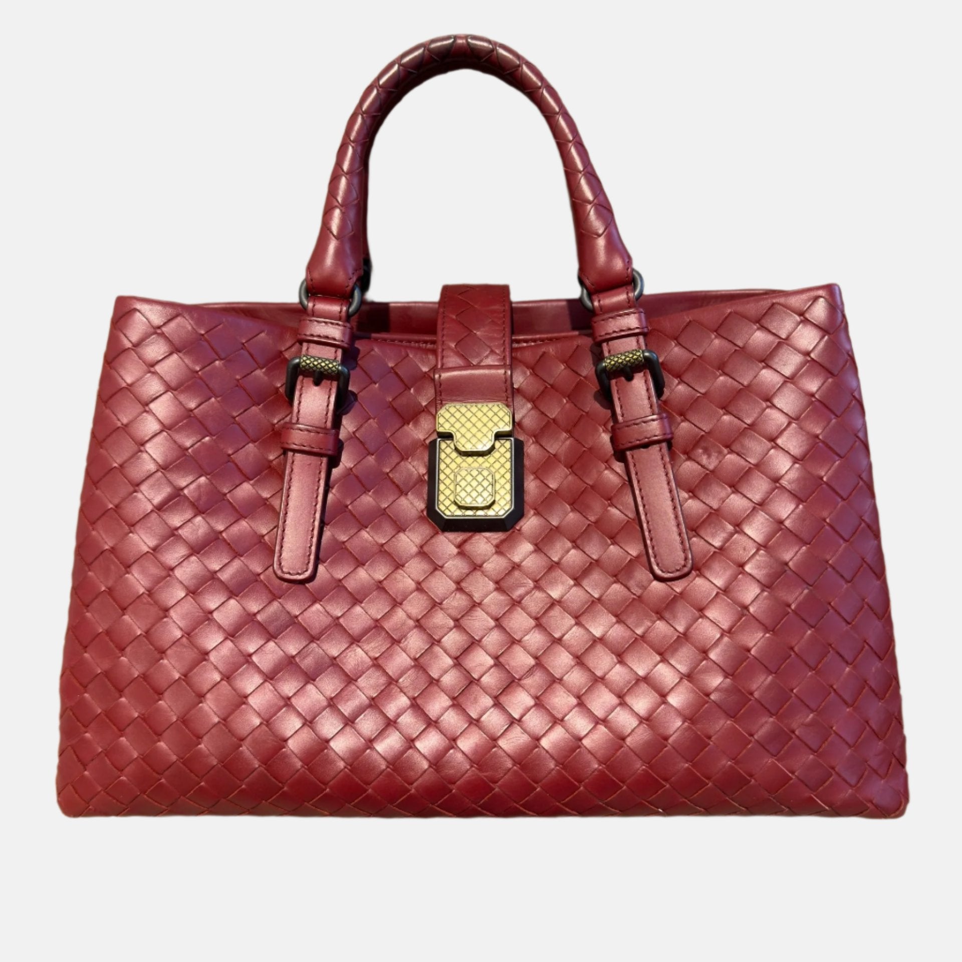 Bottega Veneta Roma Handbag Bag Intrecciato Nappa Leather Burgundy Small 30cm
