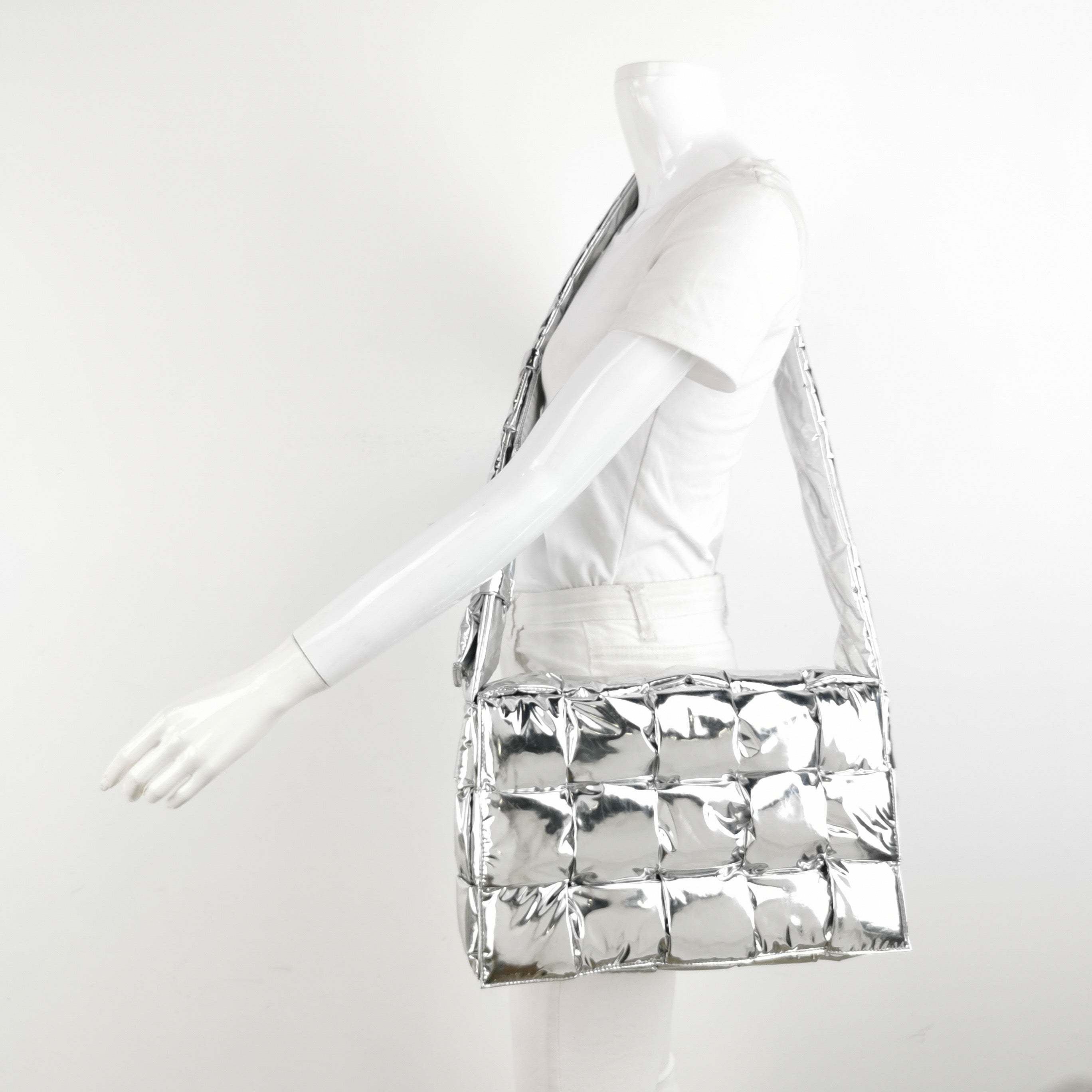 Bottega Veneta Padded Cassette Silver Leather Large