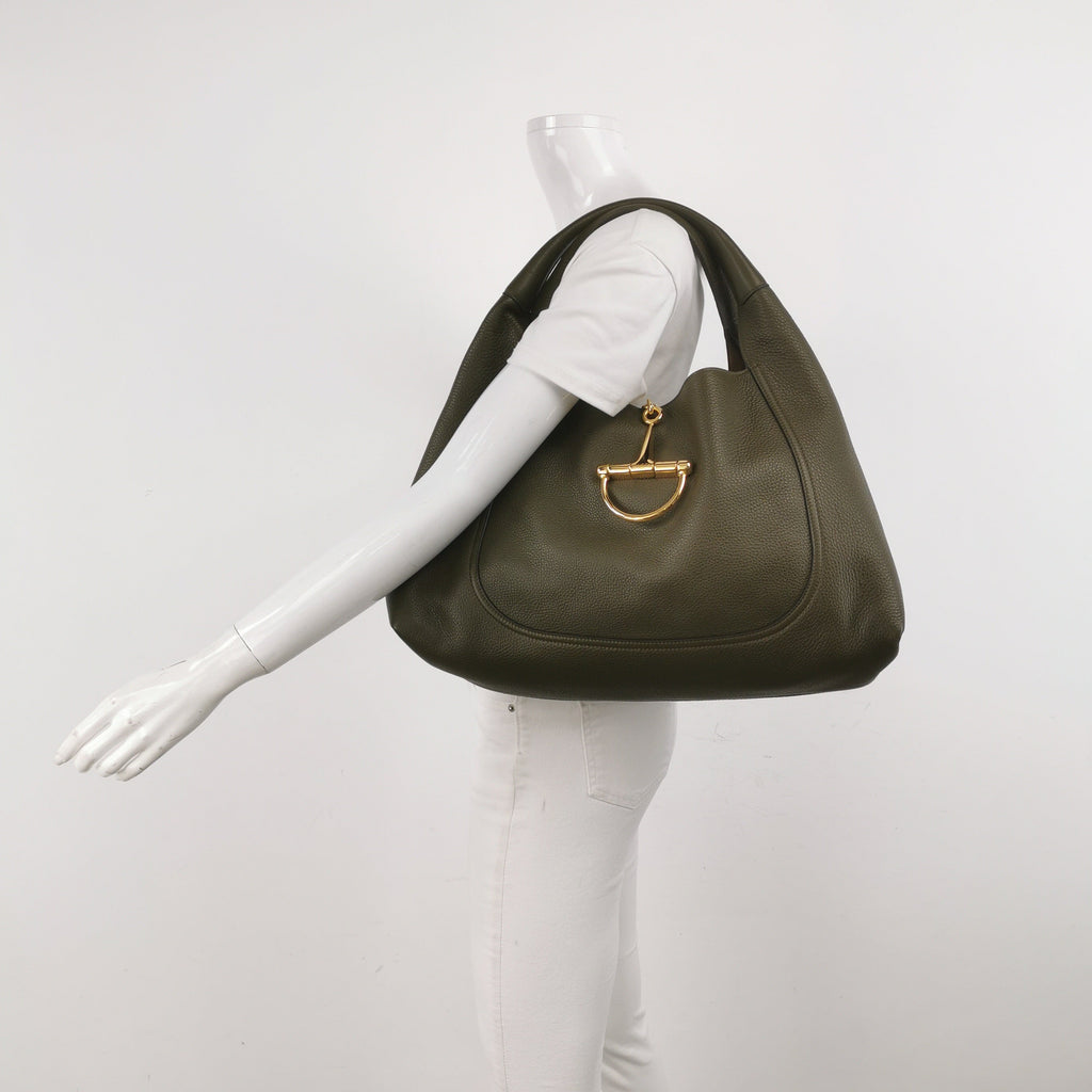 Gucci Softbit Maxi Shoulder Bag Olive Green Calfskin Leather 2024