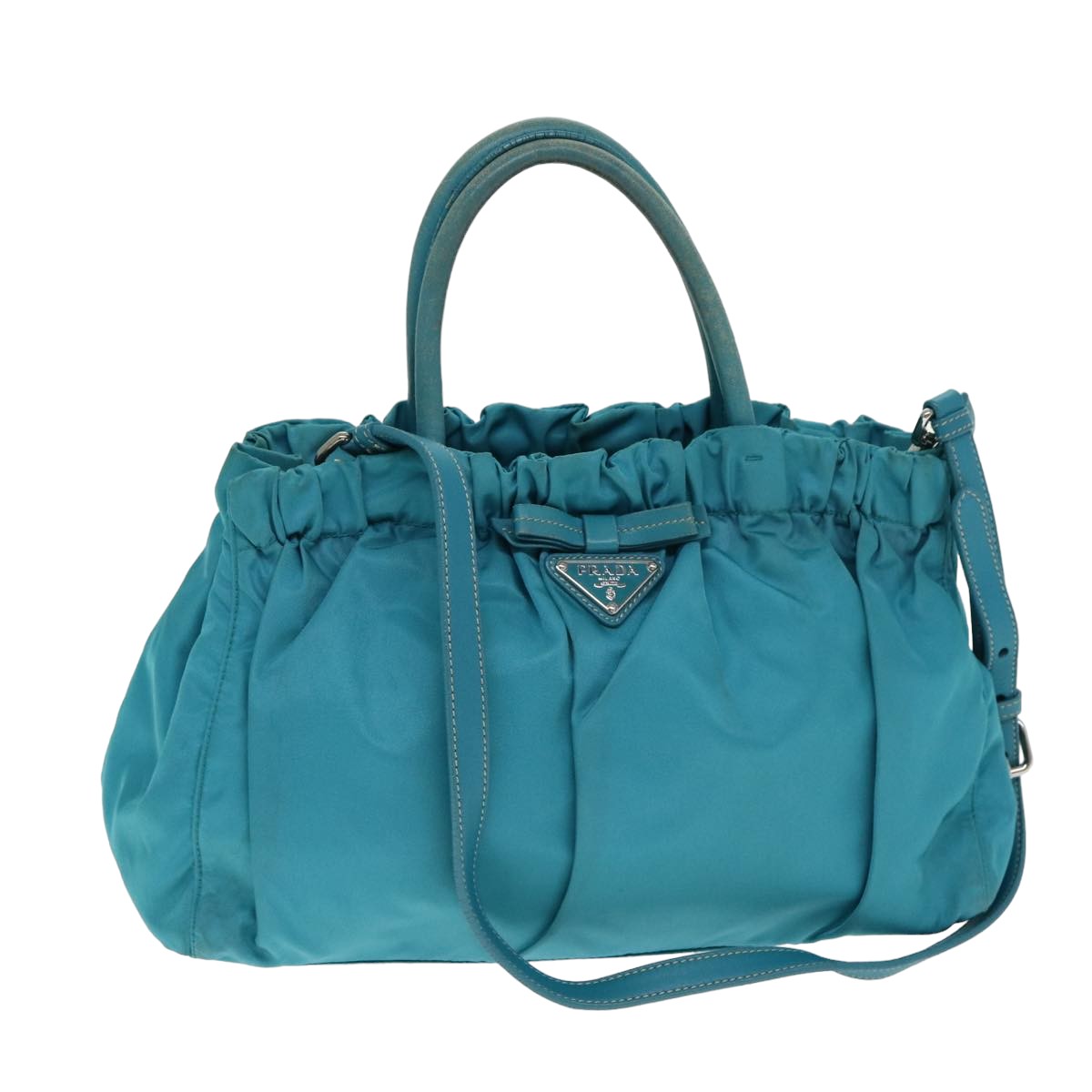 PRADA Nylon 2 Way Hand Bag Turquoise Blue 80110