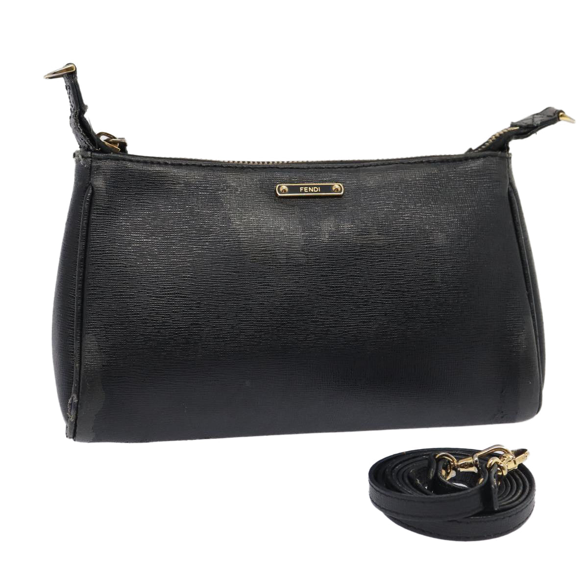 FENDI Shoulder Bag Leather Navy 80189