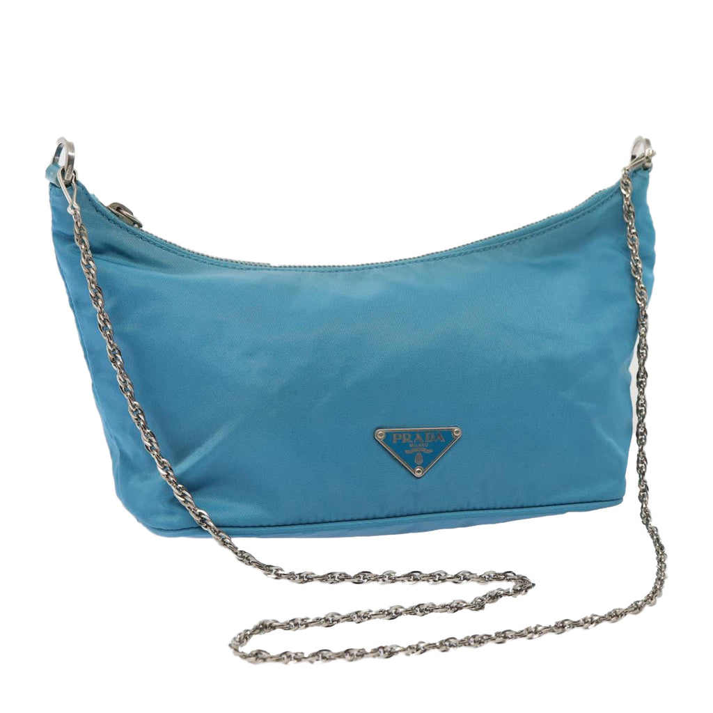 PRADA Chain Shoulder Bag Nylon Light Blue 80225