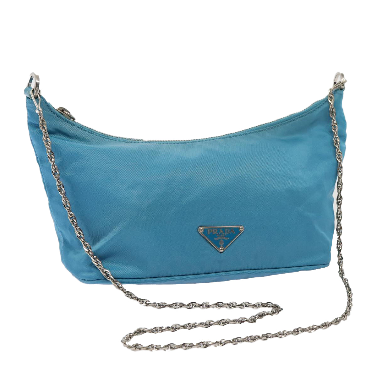 PRADA Chain Shoulder Bag Nylon Light Blue 80225