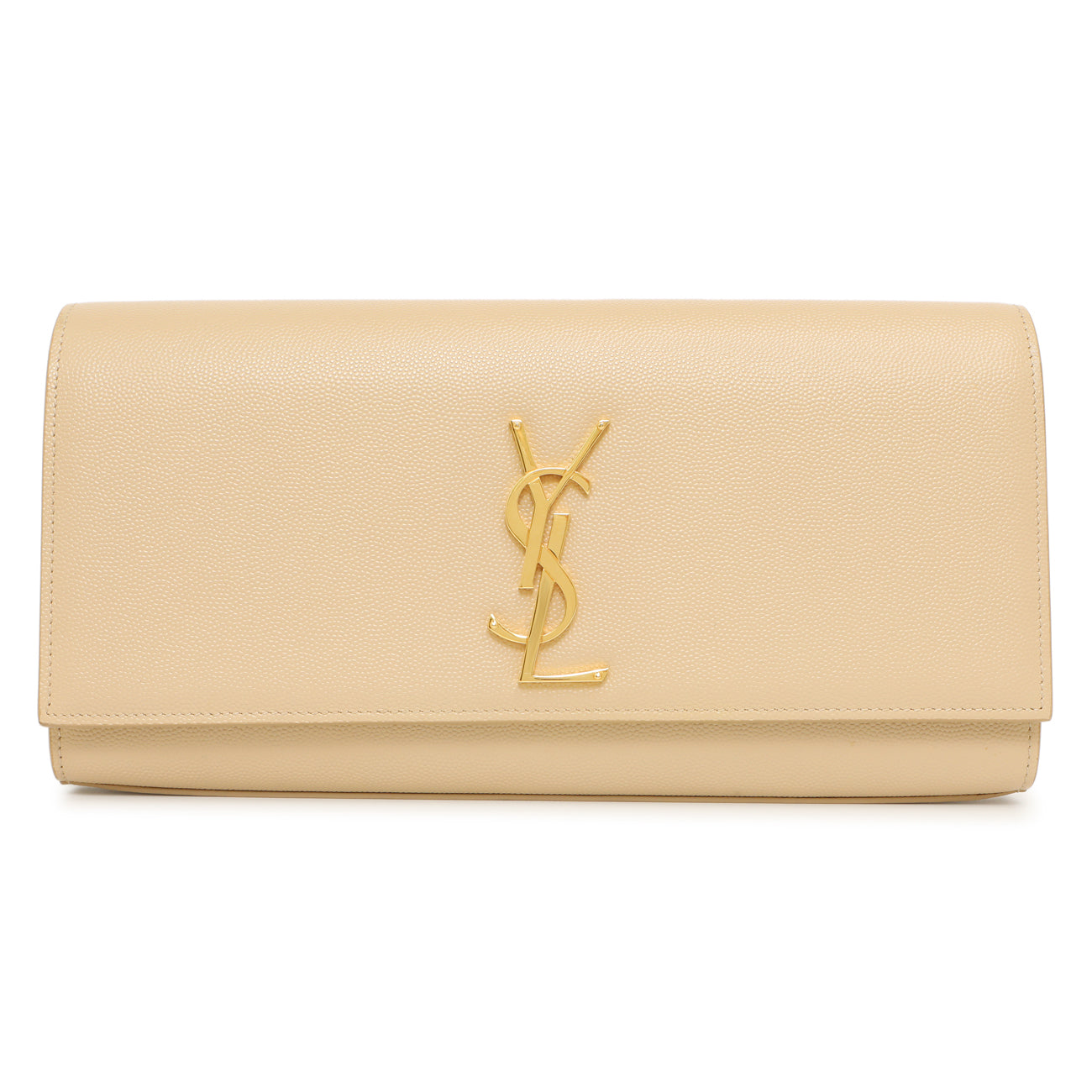 Saint Laurent Beige Grain De Poudre Monogram Cassandre Clutch