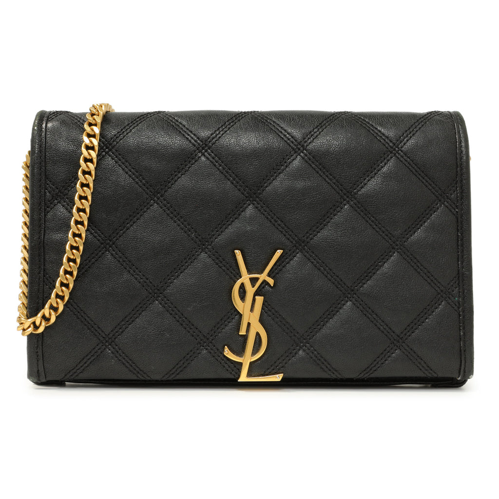 Saint Laurent Black Lambskin Diamond Quilted Becky Chain Wallet