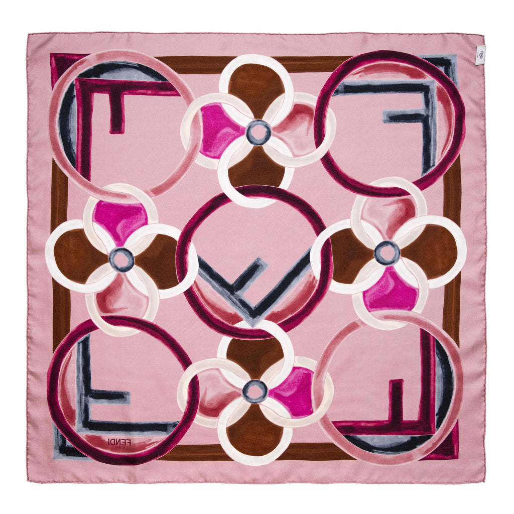 Fendi Pink Silk F Logo Scarf
