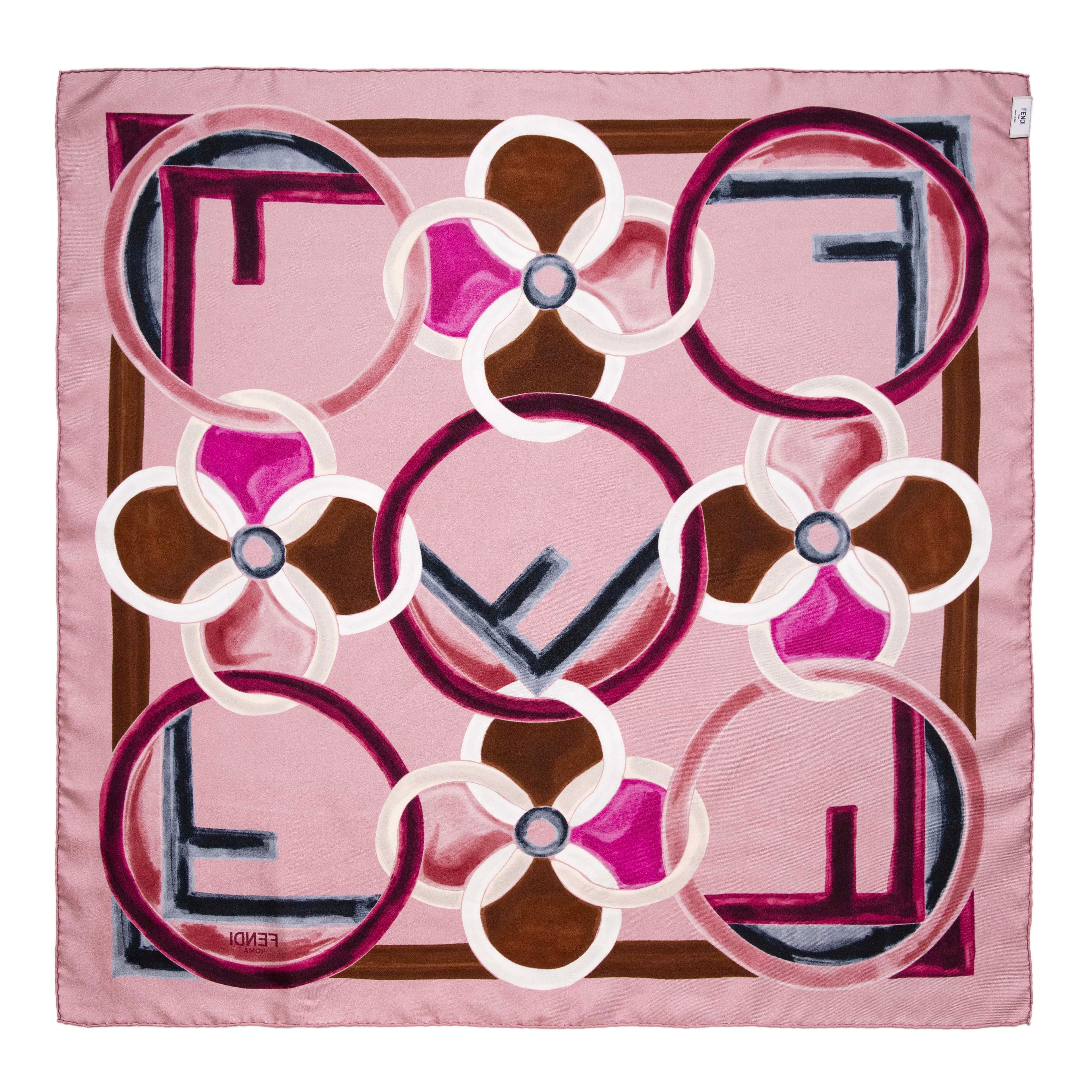Fendi Pink Silk F Logo Scarf