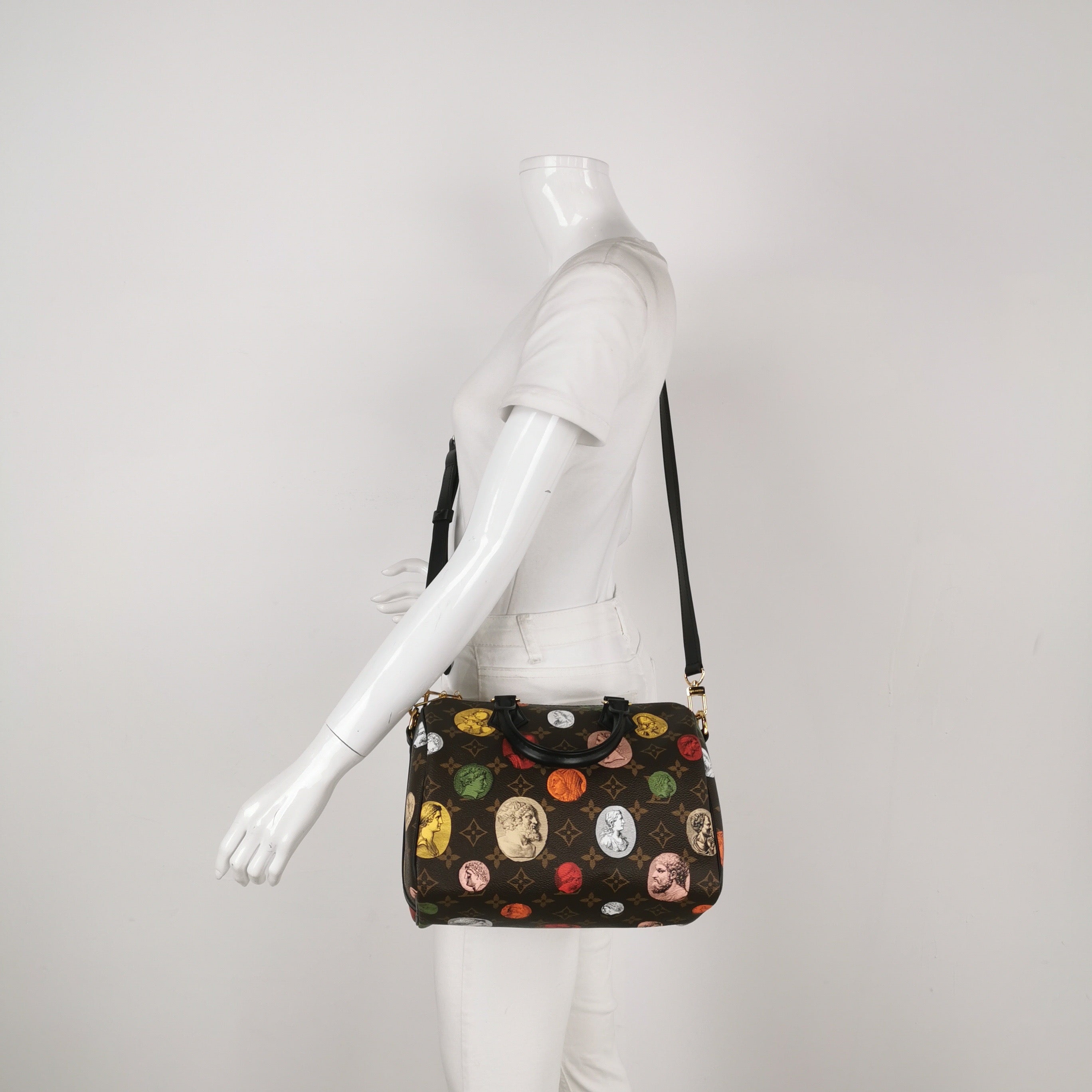 Louis Vuitton Speedy 25 Bandouliere Fornasetti Louvre Stamps